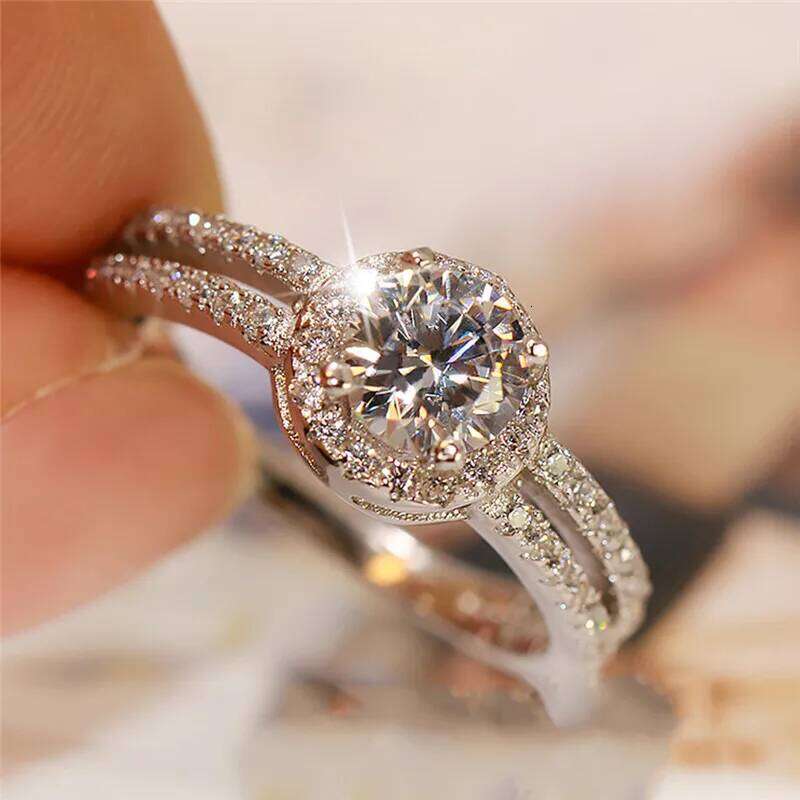Wedding Ring For Women White AAA Cubic Zirconia Lady Anniversary Gift Jewelry
