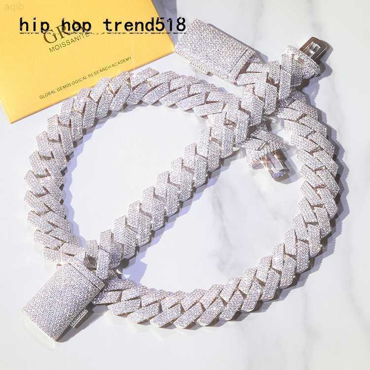 Popular Heavy Cuban Chain 4 Rows 20mm Width S925 Silver Moissanite Diamond Chain Rapper Hip Hop Necklace Cuban Link Chain