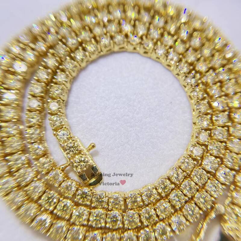 Sterling Silver 14k Yellow Gold GRA 3mm 4mm VVS Yellow Moissanite Tennis Chain