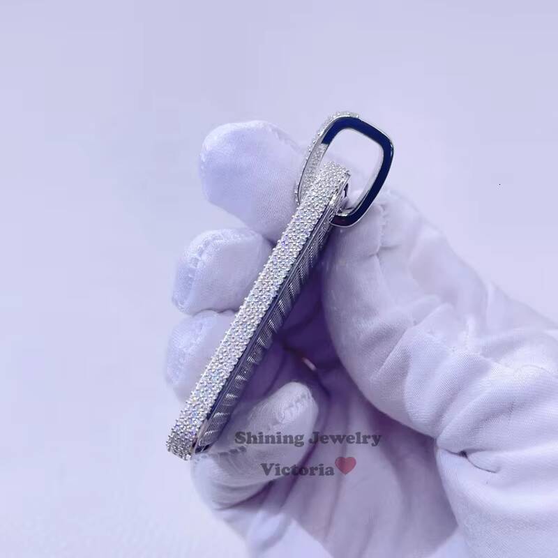 White Gold Rose Gold Hip Hop Iced Out VVS Moissanite Diamond Baguette Dog Tag Pendant