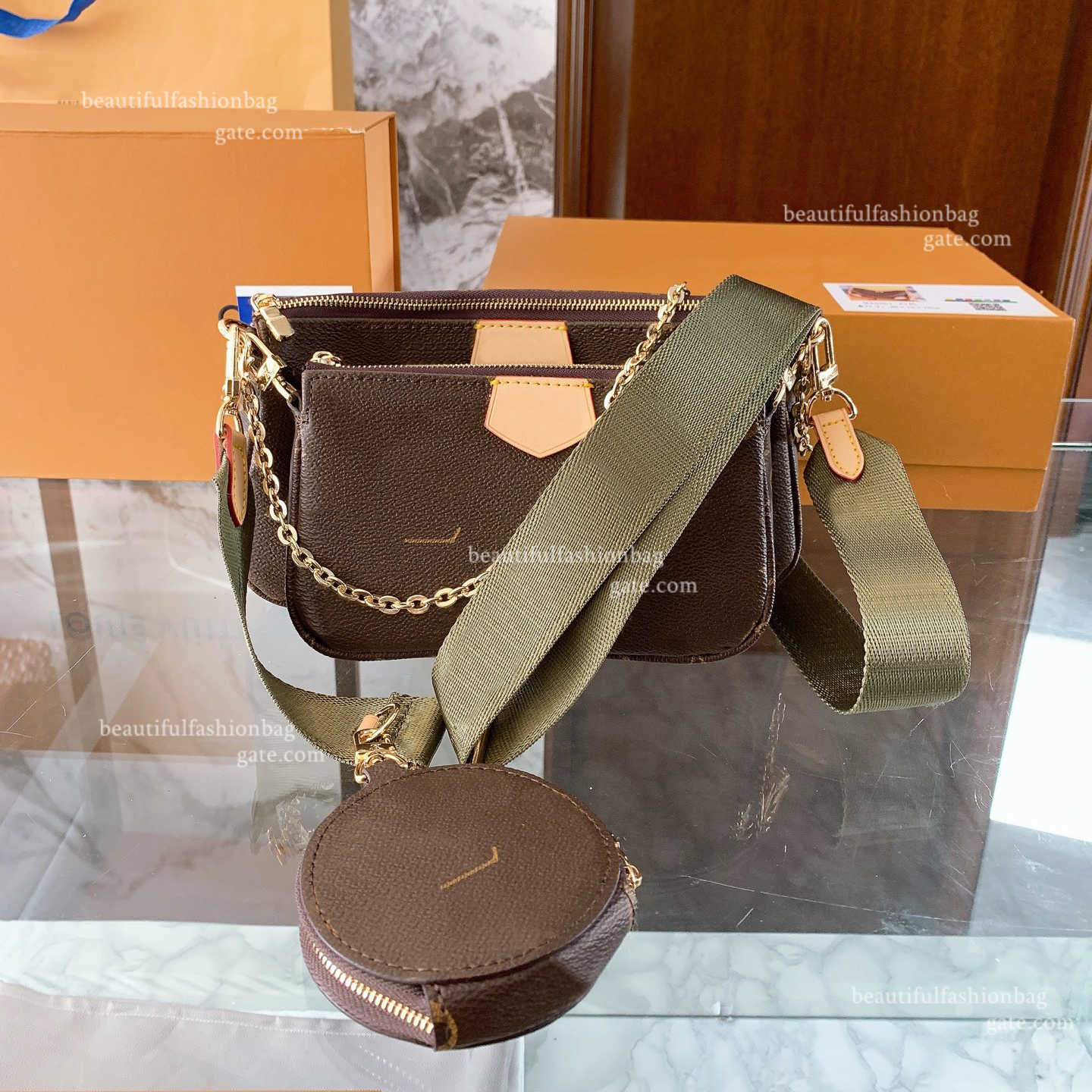 Designer Three-piece bag Totes Luxury Brand Purse Single Zipper Wallets Women HandBags Tote Real Leather Bags Lady Plaid Purses Duffle Luggage by Mahjong bag