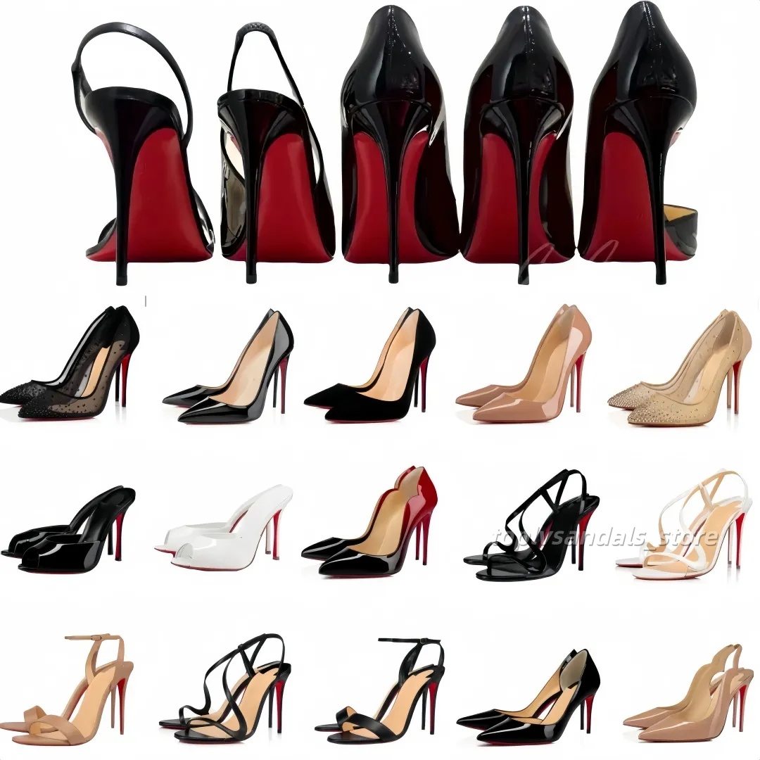 Brand heels Women High Heels Shoes Designer Red Soled Peep Pointed Toe Sandals 6cm 8cm 10cm 12cm Nude Black Patent Leather Woman Pumps Eur 35-44