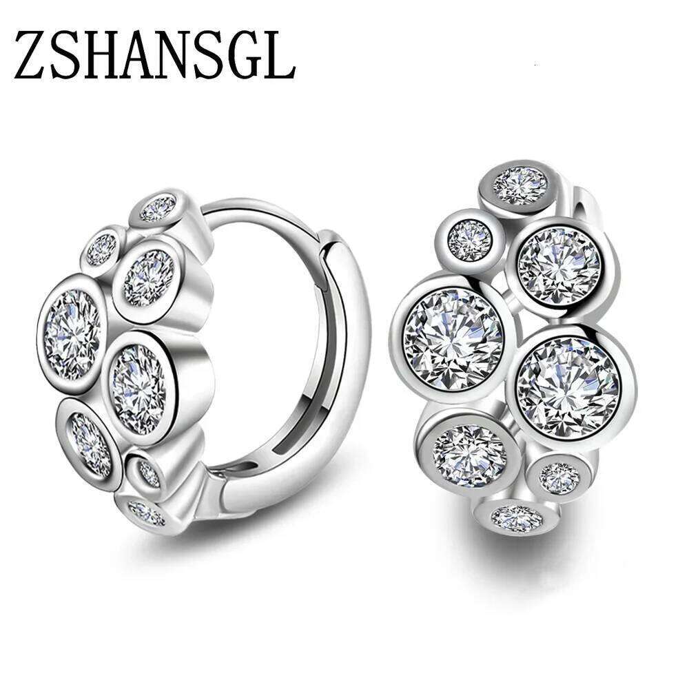 Fashion Personality Circle Heart 925 Sterling Silver Jewelry Black Zirconia Crystal Stones Stud Earrings Female