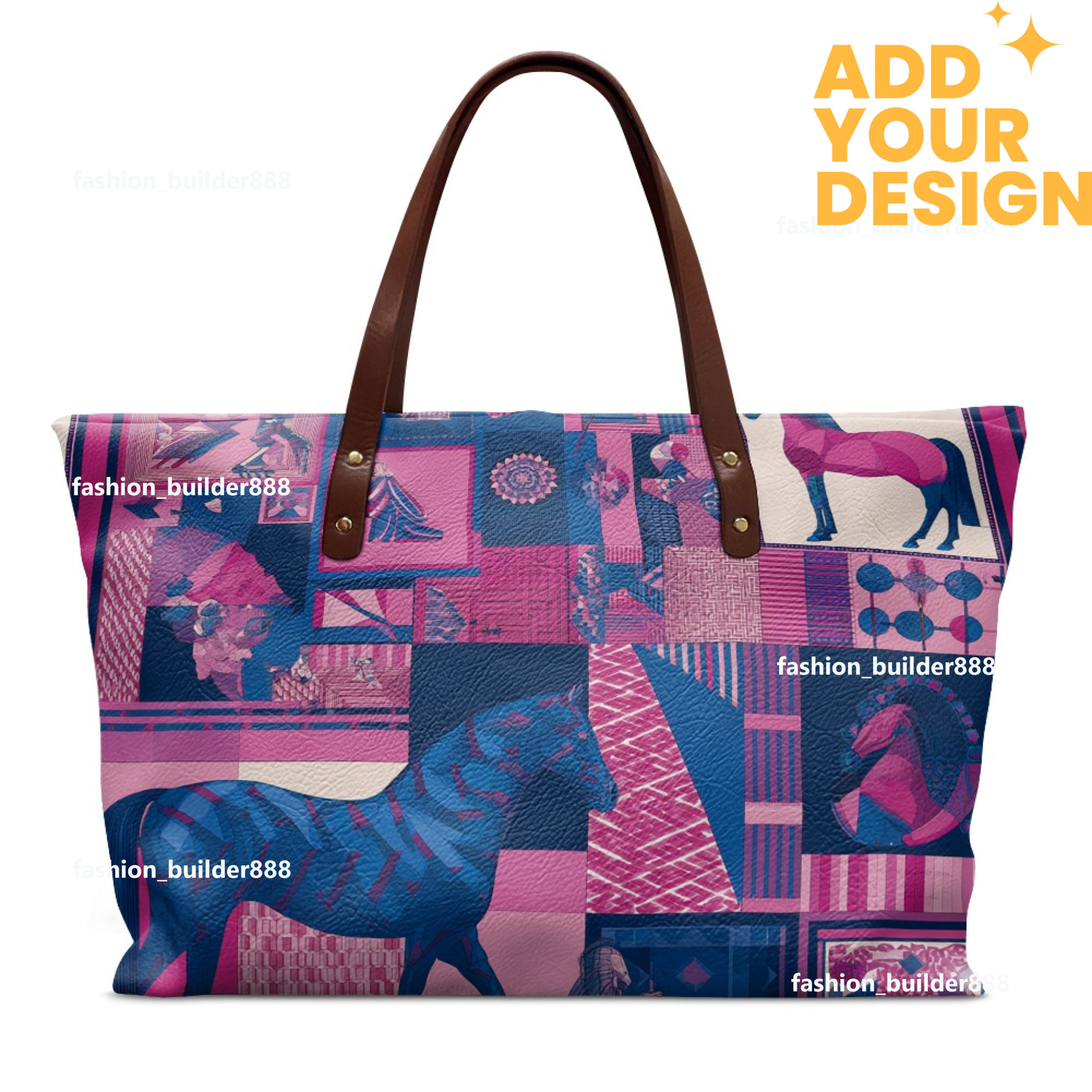 Custom H Oversize Pu Horse pattern Leather Tote Luxury Women Weekender Bag Shopper Handbag Travel Purse H19