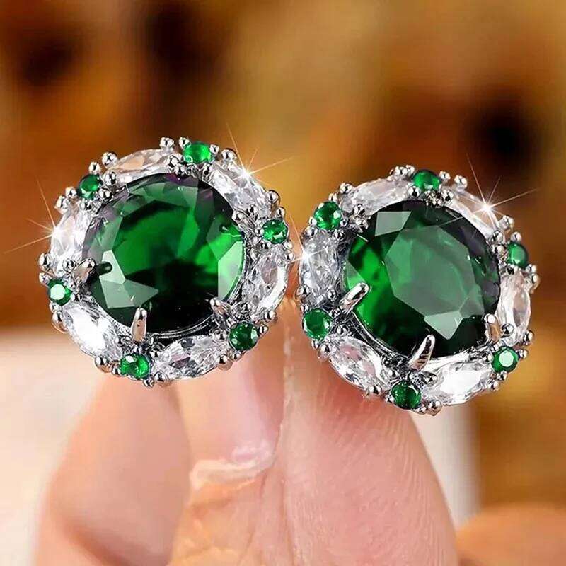 Cubic Zirconia Stud for Women White/Blue/Green/Red/Purple Earrings Luxury Trendy Jewelry Gifts