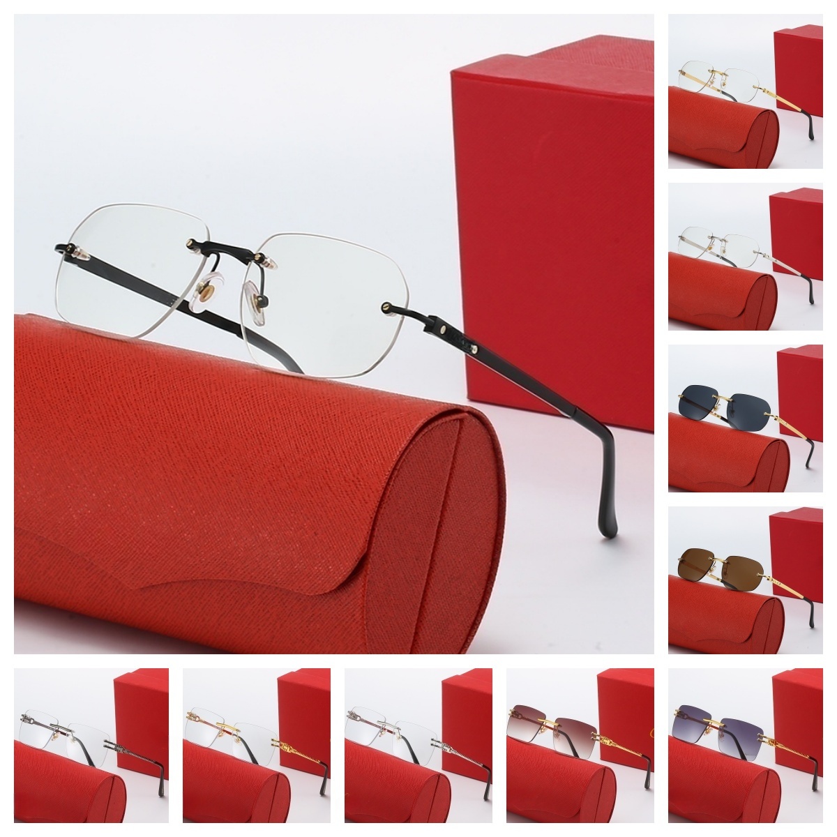 Classic Men Sunglasses Frames rectangle Business Women Optical Cheetah prescription Rimless Metal Frame Sunglasses Ideal for driving double branche lunette