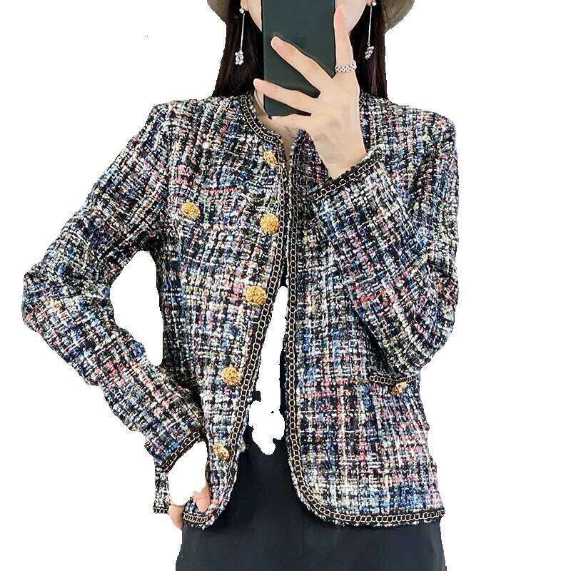 Spring Autumn Round Neck Fashion trends Coat Women Fashion Casual Knitted Cardigan Chic Button Short Tweed Soft Jacket