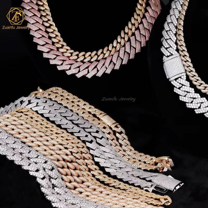 Fine Jewelry Guy 12mm14mm 16mm 18mm 20mm 925 Sterling Silver Bagutte VVS Moissanite Diamond Cuban Link Chain Necklace