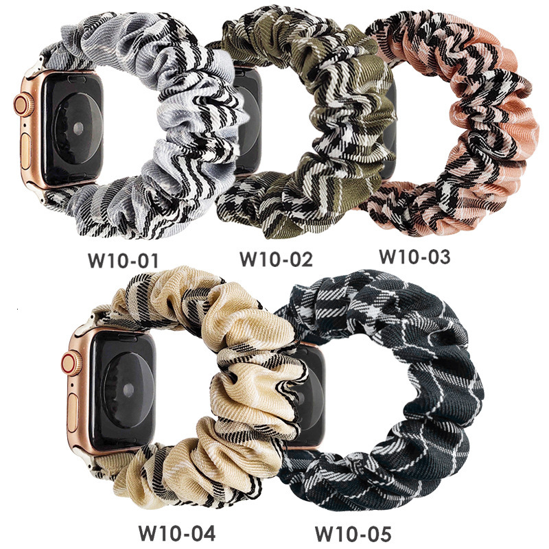 Compatible with iWatch Cross-border Striped Plaid Fresh Elastic Single Loop Scrunchie Apple Watch Band