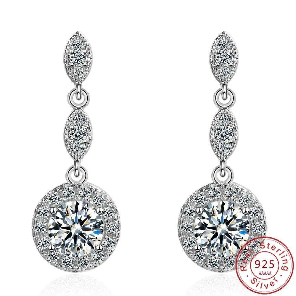 Statement Round Long Real 925 Sterling Silver AAAAA Cz Party Wedding Drop Earrings For Women Engagement Jewelry
