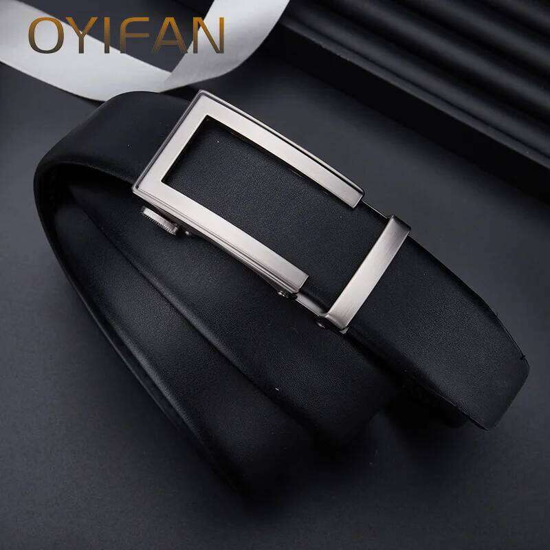 26H0105 OYIFAN fashion men genuine leather automatic buckle adjustable ratchet jeans formal belt 26H0106