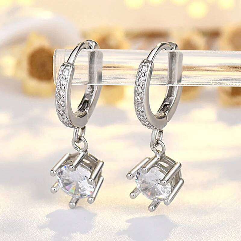 Delicate Round CZ Moissanite Drop Women Crystal Versatile Gift Fashion Jewelry Daily Party 925 Silver Needle Earrings
