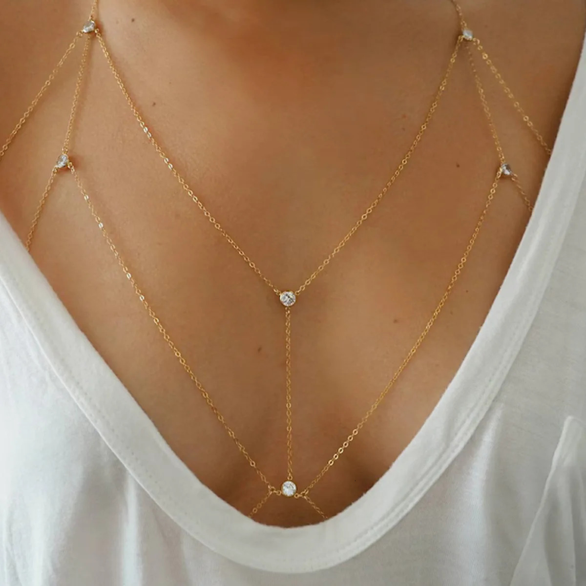 Stonefans Simple Chest Chain Accessories Necklace Jewelry Bra Club Fashion Sexy Bikini Womens Swimsuits Lingerie Outfit 260106