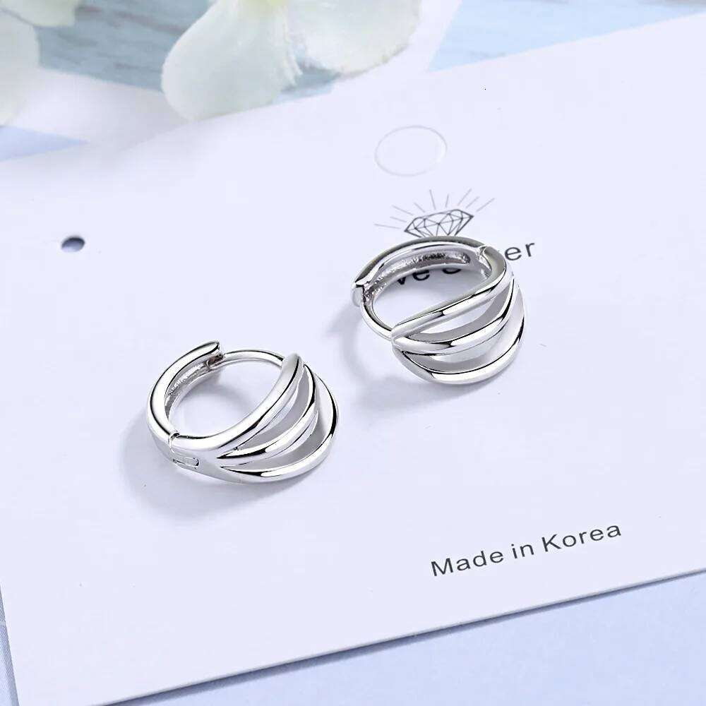 2025 New 3 Lay Hollow Out Design Fashion 925 Silver Needle High Polished Small OL Jewelry Earring For Women