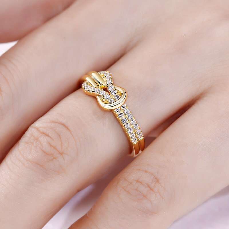 Rongyu Wish Hot-Selling European American Style Knotted Flower Inlaid Diamond Japanese And Korean Version Elegant Women's Engagement Wedding Ring