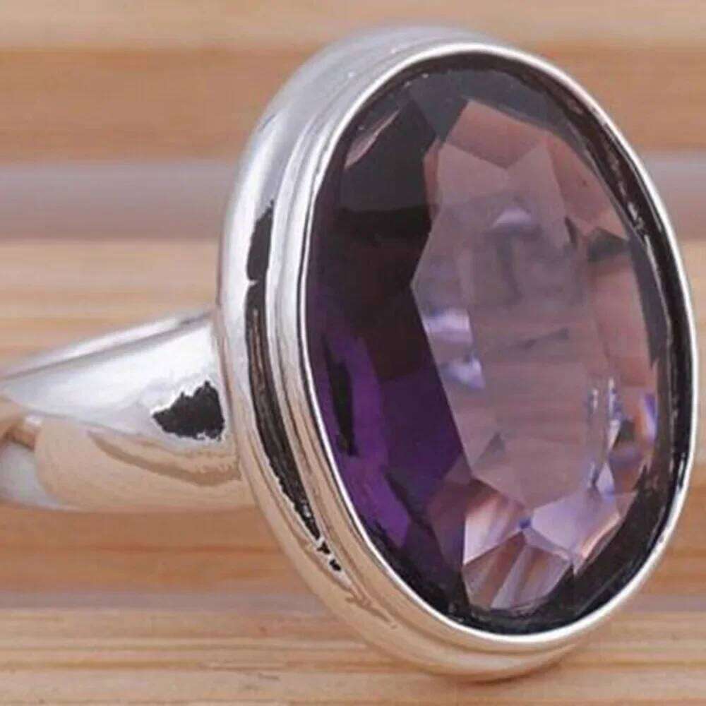 Bohemian Handmade Purple Big CZ 925 Sterling Silver for Women Men Statement Jewelry Rings Vintage Accessories Full Size
