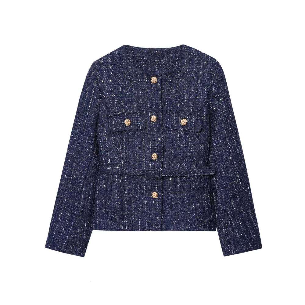 Mardi Hefxessdr Autumn New Products Women s Fashion Temperament All match Gold Button Round Neck Long Sleeve Jacket