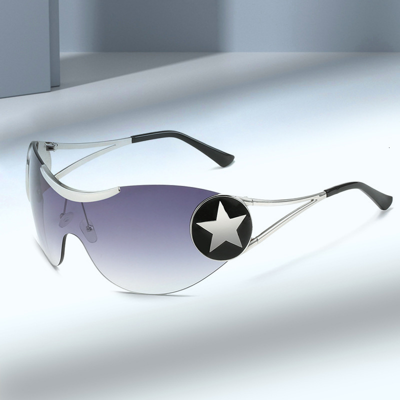 Y2K Pentagram Hollow 2023 New Frameless One-piece Personality Trendy Cross-border Large Frame Sunshade Sunglasses