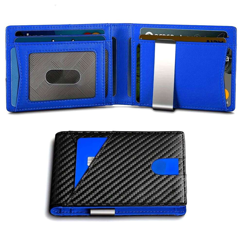 JINXIANGGUO Rfid Blocking Multi Card Holder Double Fold Minimalist Ultra Thin Wallet With Front Pocket