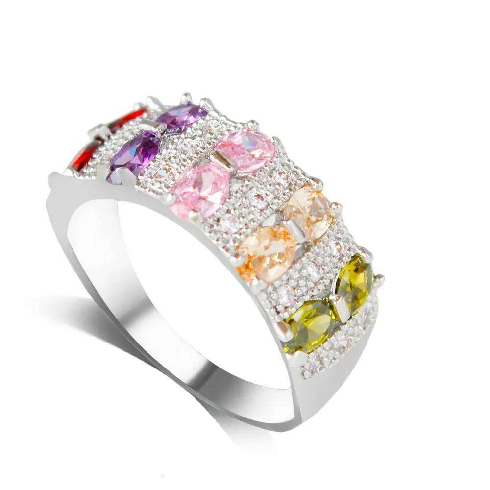 Fashion Austria Exquisite Inlaid Multicolor CZ Crystal Wedding Engagement Design Women Silver Color Ring Jewelry