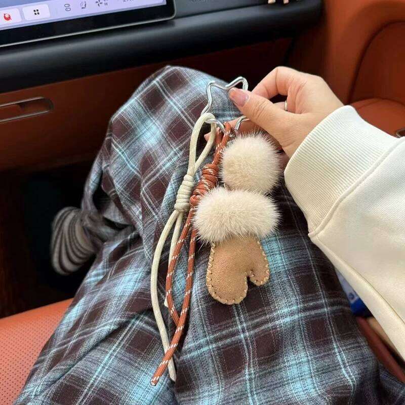 New Keychain Women Fashion Accessories Mobile Phone Bag Pendant Mitten Girls Key Ring XJ260106