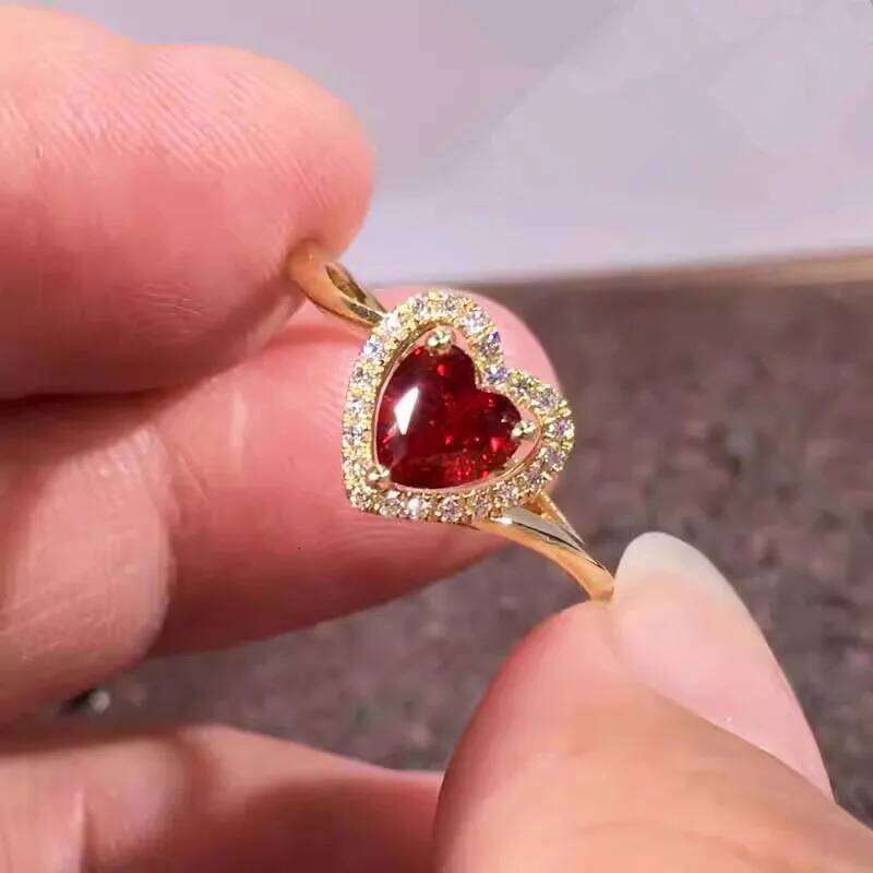Red Love CZ Women for Wedding Engagement Heart Rings Anniversary Gift Elegant Ladies Jewelry