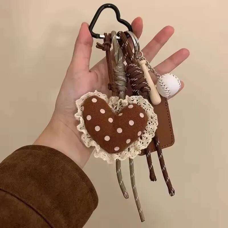 Fashion Rope Baseball Keychain Trendy Bag Hanging Lace Border Love Decoration Pendant Gift For Women XJ260106