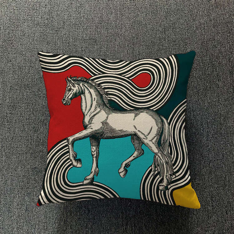 Decorative Square Horse Pillowcase Horse Pattern Cushion Cover for Sofa Bedroom Living Room Decoration Soft Comfortable Home Bedding Accent Pillow Cas