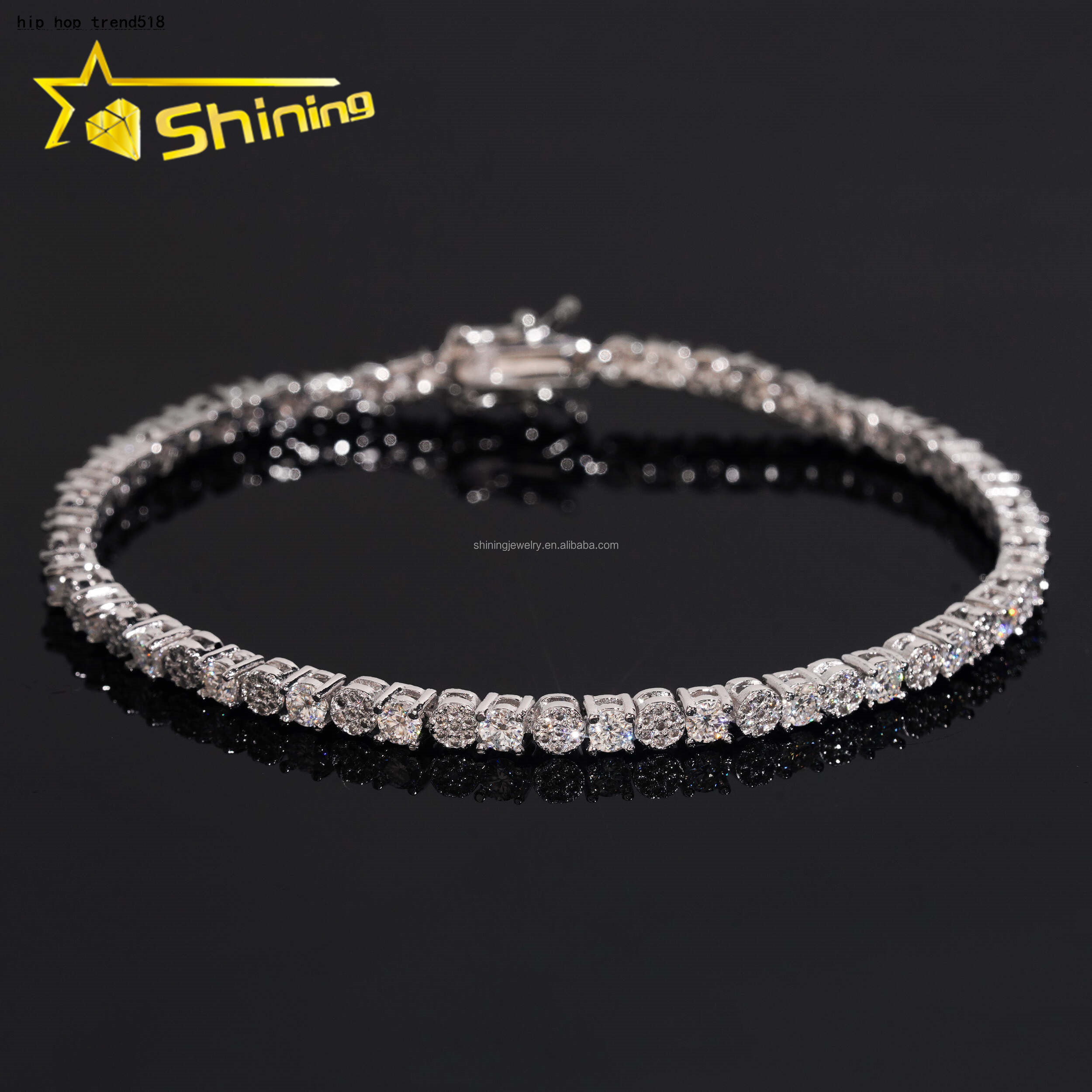 Unique Elegant Cute Fashion Jewelry VVS1 Moissanite Diamond 925 Sterling Silver Iced Out Cluster Tennis Bracelet Women Gift