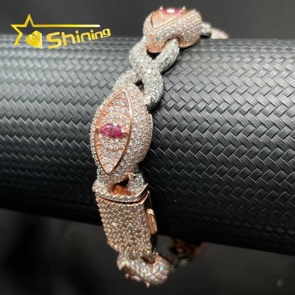 Pass Diamond Tester Solid 925 Sterling Silver Hip Hop Jewelry Custom Made VVS Moissanite Cuban Link Chain Eye Bracelet
