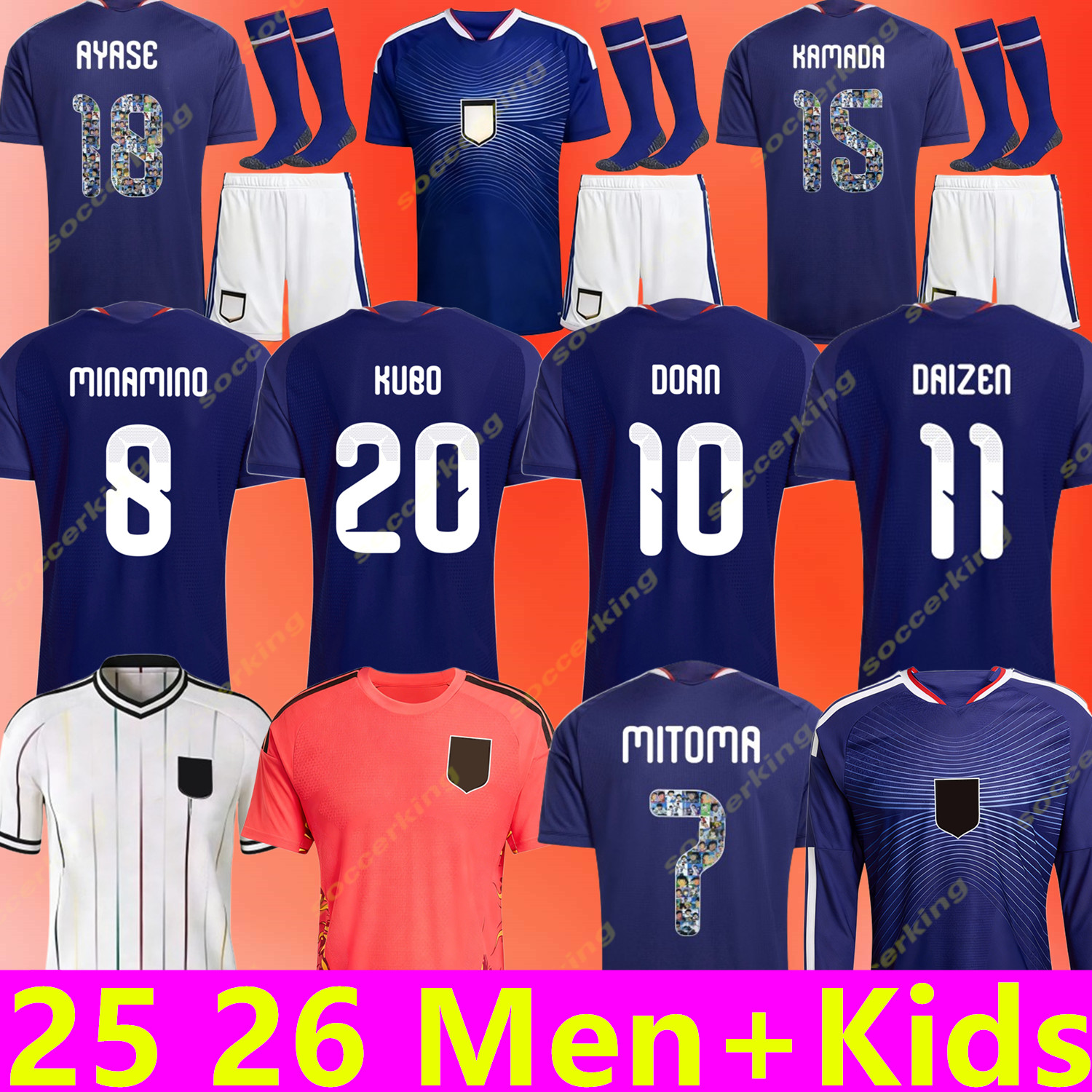 Japan jersey 2026 World Cup Soccer Jerseys Classic Cartoon Tracksuit: KUBO, DOAN,MINAMINO, TOMIYASU, TSUBASA & More - Breathable Football Shirt for Fans player version