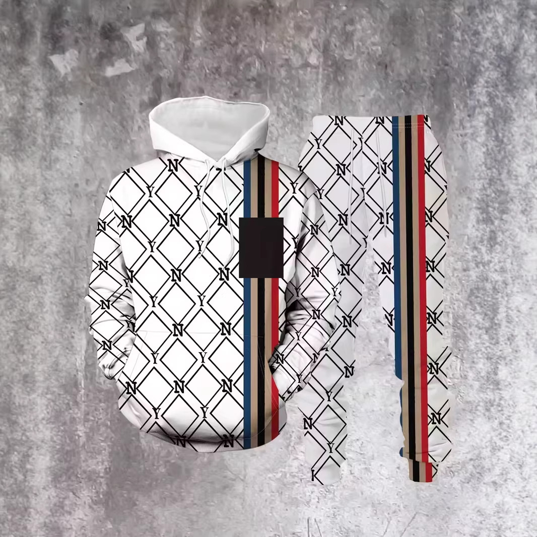 Men's Tracksuits New Design Digital Print Casual Luxury Sport Outdoor Breathable Long Pants With Hooded Sweatshirt Men's Clothing