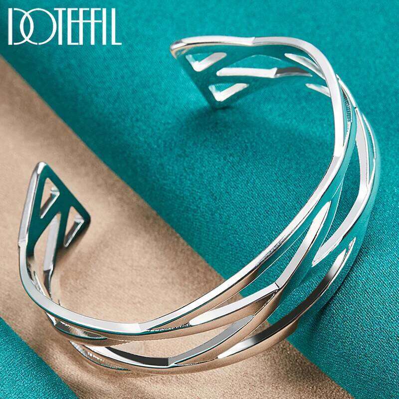 DOTEFFIL 925 Sterling Silver Interweave Bangle Bracelet For Woman Man Fashion Charm Wedding Engagement Jewelry