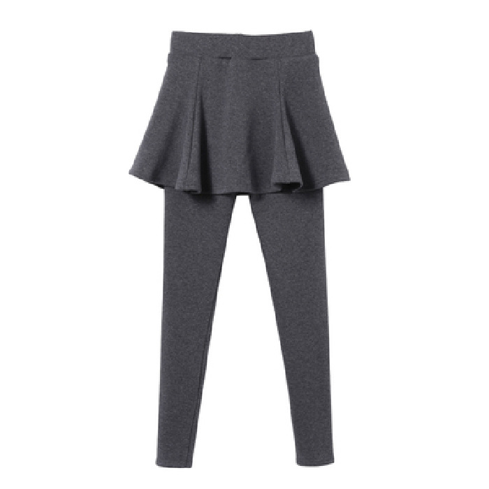 Women's Fleece-lined Layered Skirt Pants: Versatile Black Korean-style Ruffled Trousers for Spring & Autumn