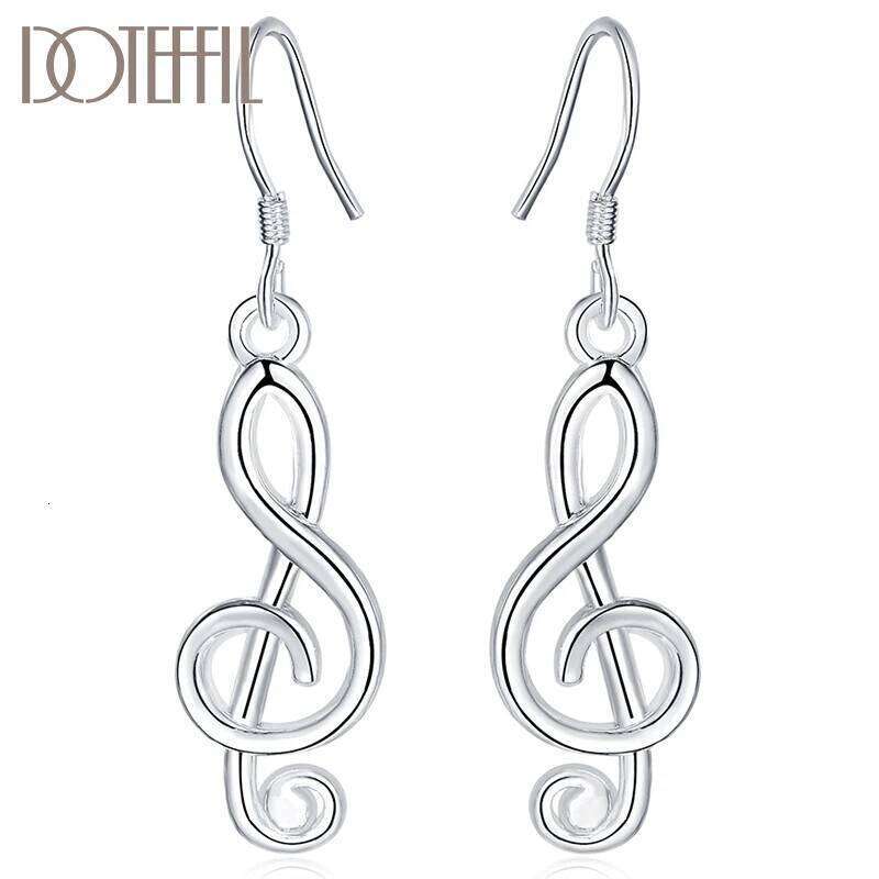 DOTEFFIL 925 Sterling Silver Musical Note Fashion Woman Charm Drop Earrings Party Wedding Jewelry
