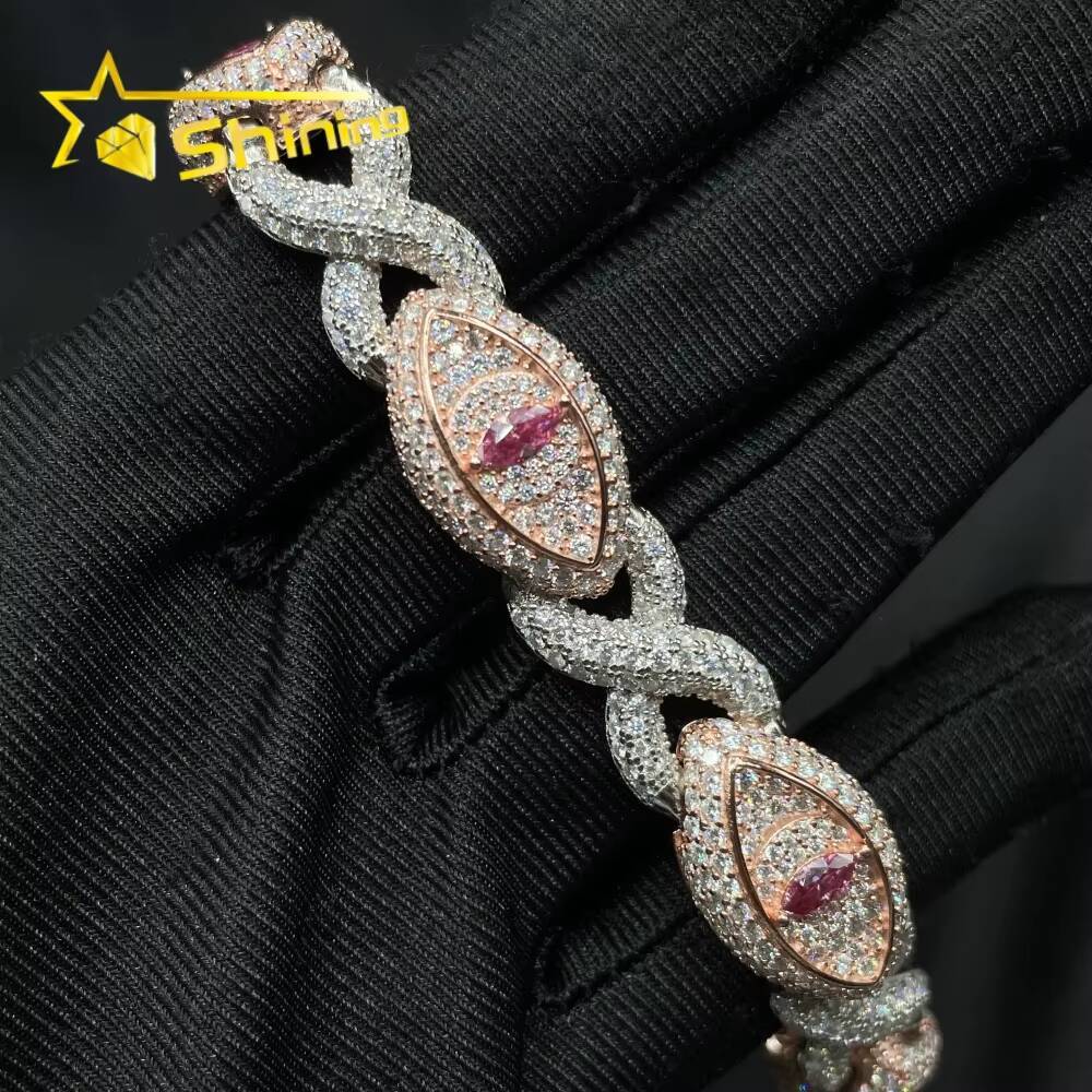 Pass Diamond Tester Solid 925 Sterling Silver Hip Hop Jewelry Custom Made VVS Moissanite Cuban Link Chain Eye Bracelet