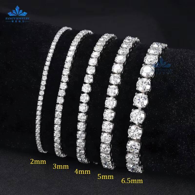 925 Silver Rhodium Plated 2/3/4mm Moissanite Bracelet for Men Women Pass Diamond Tester VVS Diamond Moissanite Tennis Chain