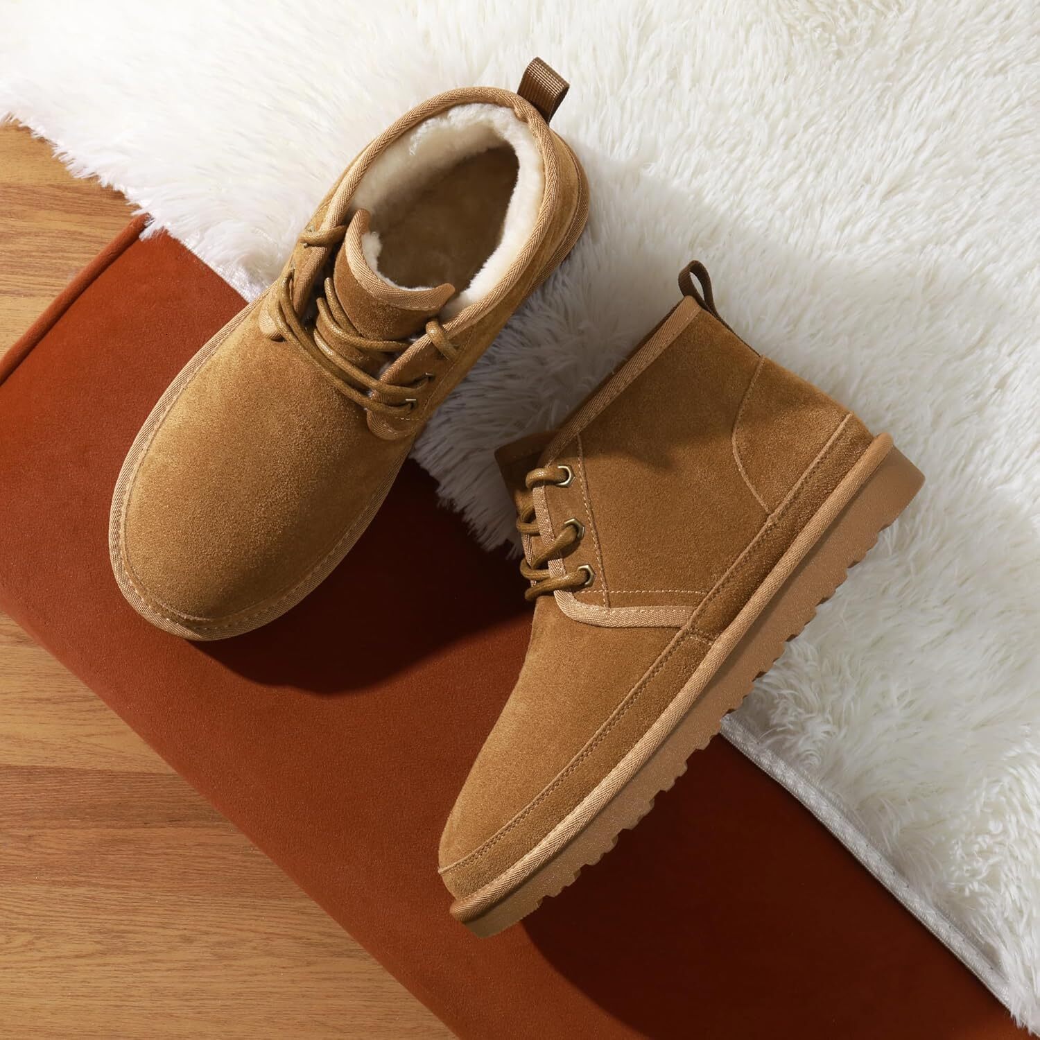 Ddmybear Men S Winter Snow Fuzzygo Cozy Suede Leather Cold Weather Warm Outdoor Casual Ankle Boots