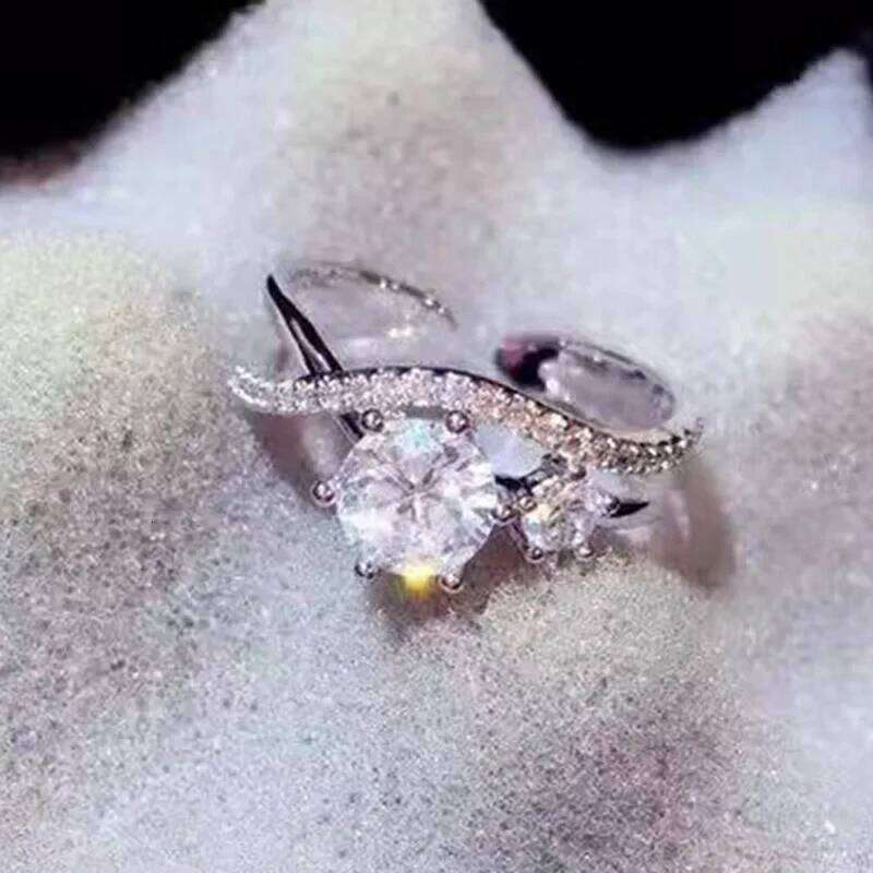 Classic Engagement Ring AAA Cubic Zircon Female Women Flash Wedding Hollowed Out Band Rings 925 Sterling Silver Jewelry
