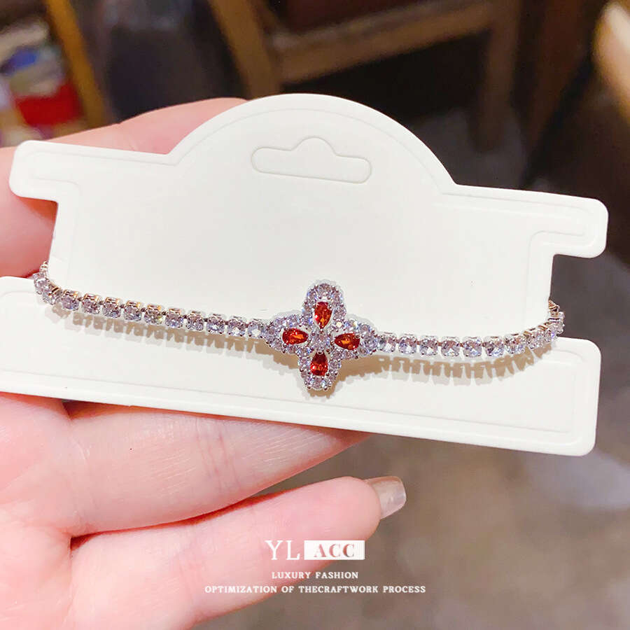 Multi-Color Gem Clover Rhinestone Bracelet Women's Gold Silver Tone Fashion Jewelry on Card Trendy snap button bracelets