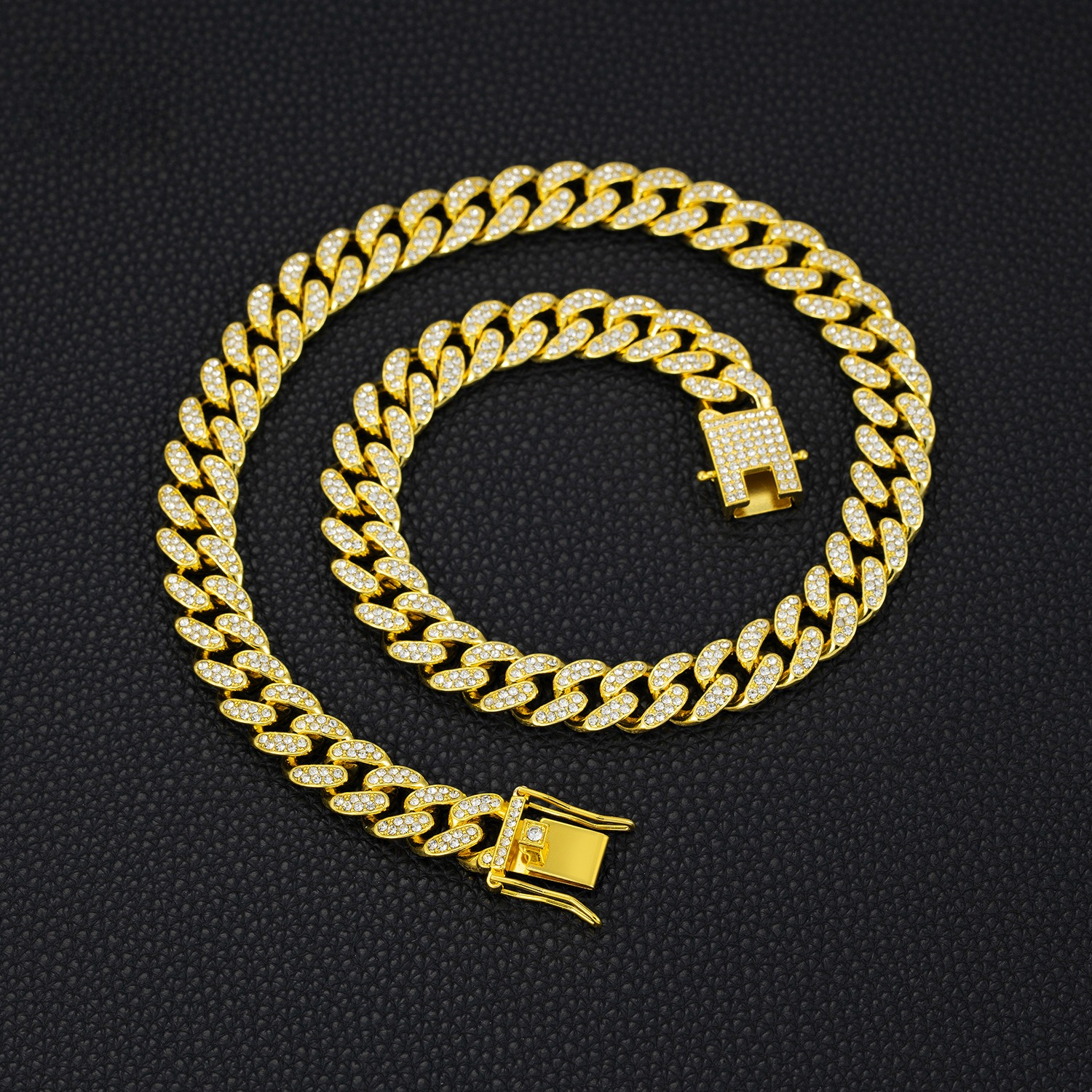 Fashionable Curved Diamond Sole Classic Style Cuban Chain Exquisite Zircon Inlaid Alloy Hip Hop American Mens Jewelry Daily Trendy Wear Bracelet Necklace