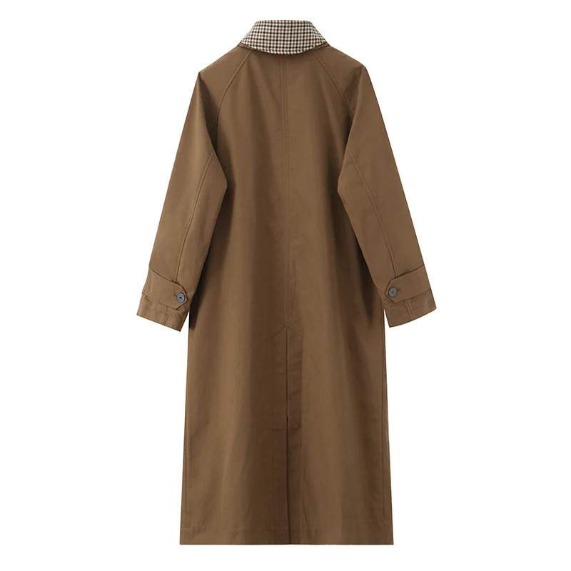 Double Sided Plaid Long Jackets For Women Single Breasted Sleeve Commute Street Female Trench Coat 2025 Autumn Chic Outwear 260106