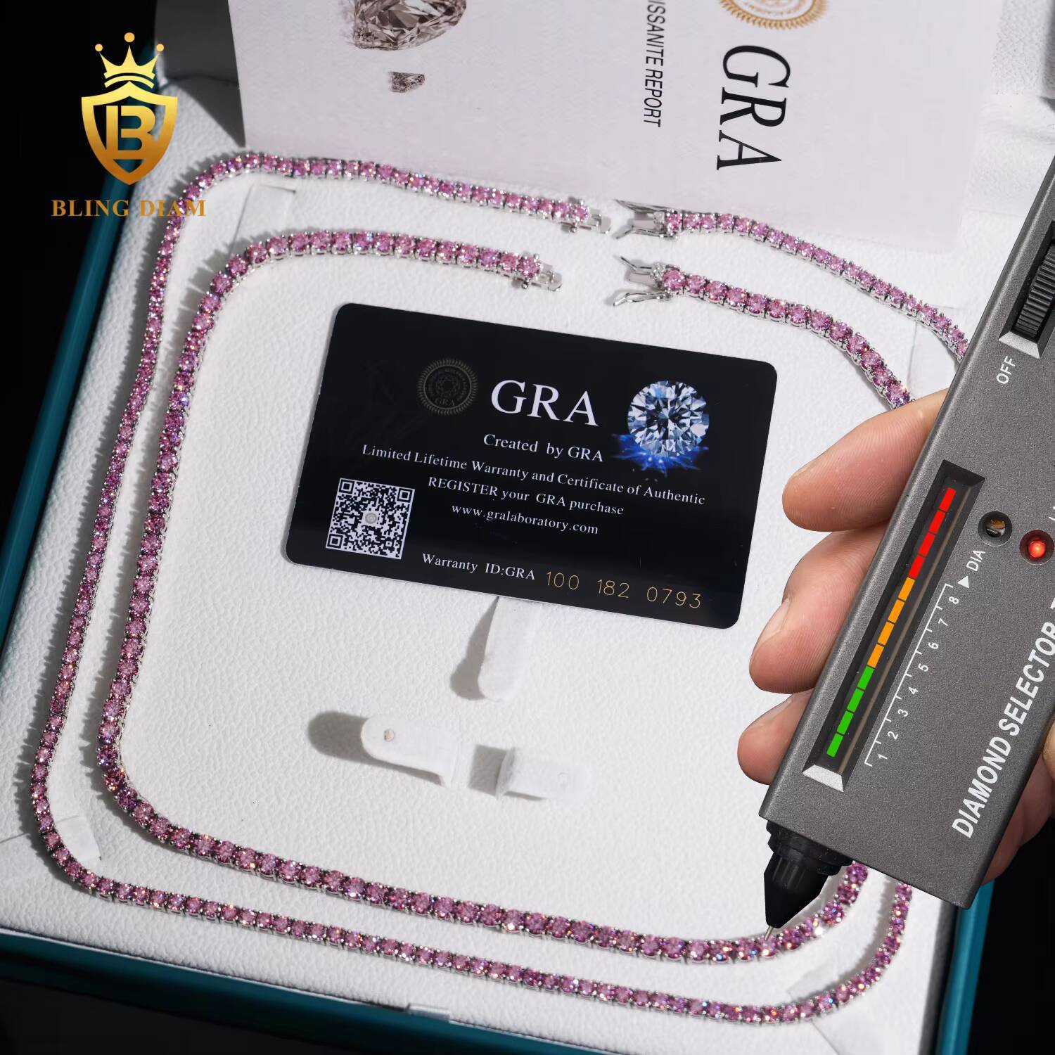 Wholesale Price 925 Sterling Silver Iced Out Hip Hop Jewelry Pink Moissanite 3mm 4mm 5mm Tennis Chain Necklace