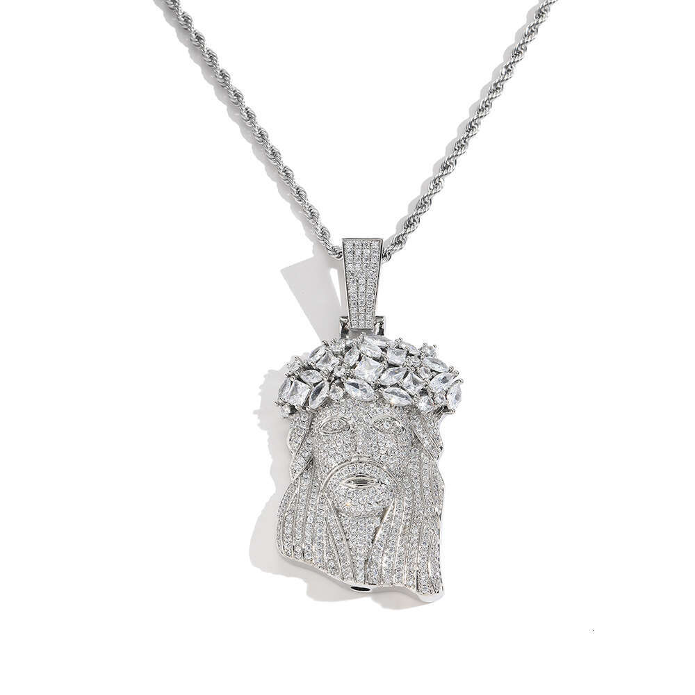 European And American Hip-Hop Copper Inlaid Zircon Personality Domineering Men's Necklace Cross-Border Human Face Head Pendant Chain