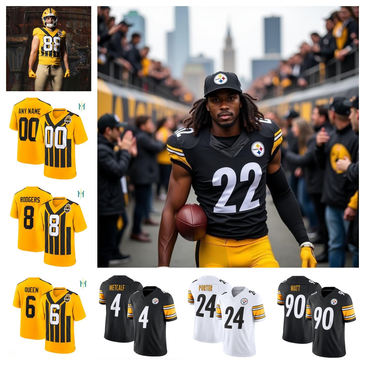 2026 T.J. Watt Aaron Rodgers DK Metcalf Joey Porter Jr. Jalen Ramsey Troy Polamalu Hines Ward Cameron Heyward Men's custom football jersey - all stitched all size women