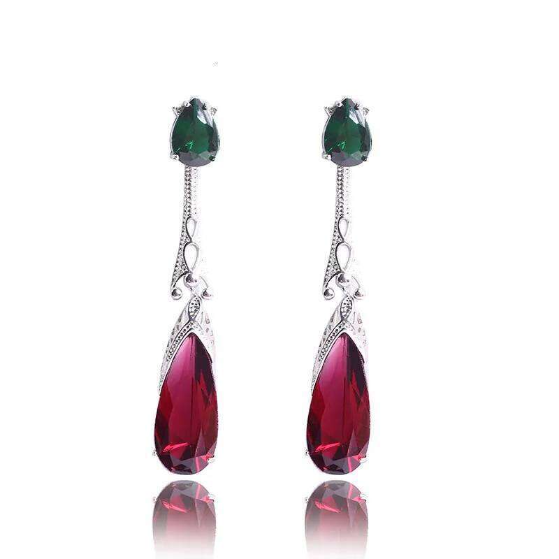 Luxury Female Red Blue Water Stud Fashion 925 Silver Needle Zircon Stone Vintage Long Earrings For Women