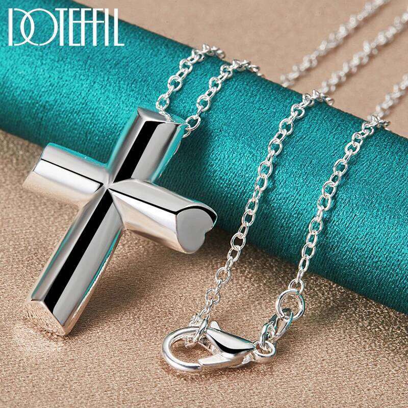 DOTEFFIL 925 Sterling Silver Cross Pendant Necklace 18-30 Inch Chain For Woman Man Fashion Wedding Engagement Party Jewelry
