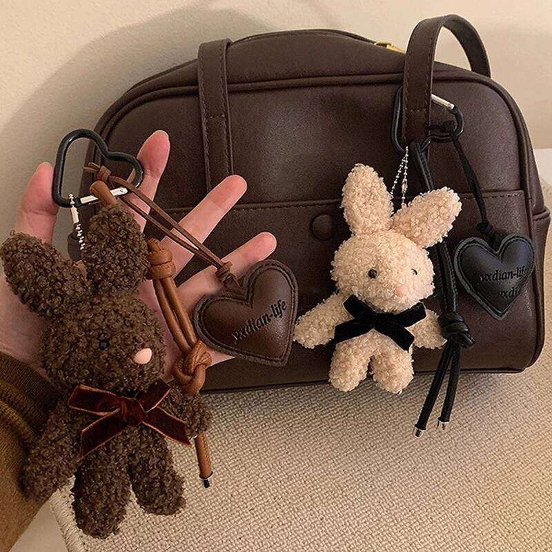 Kawaii Plush Rabbit Keychain Y2K Cute Sweet Bunny Stuffed Keyring Backpack Pendant Bag Hanging Decoration For Girls Gift XJ260106
