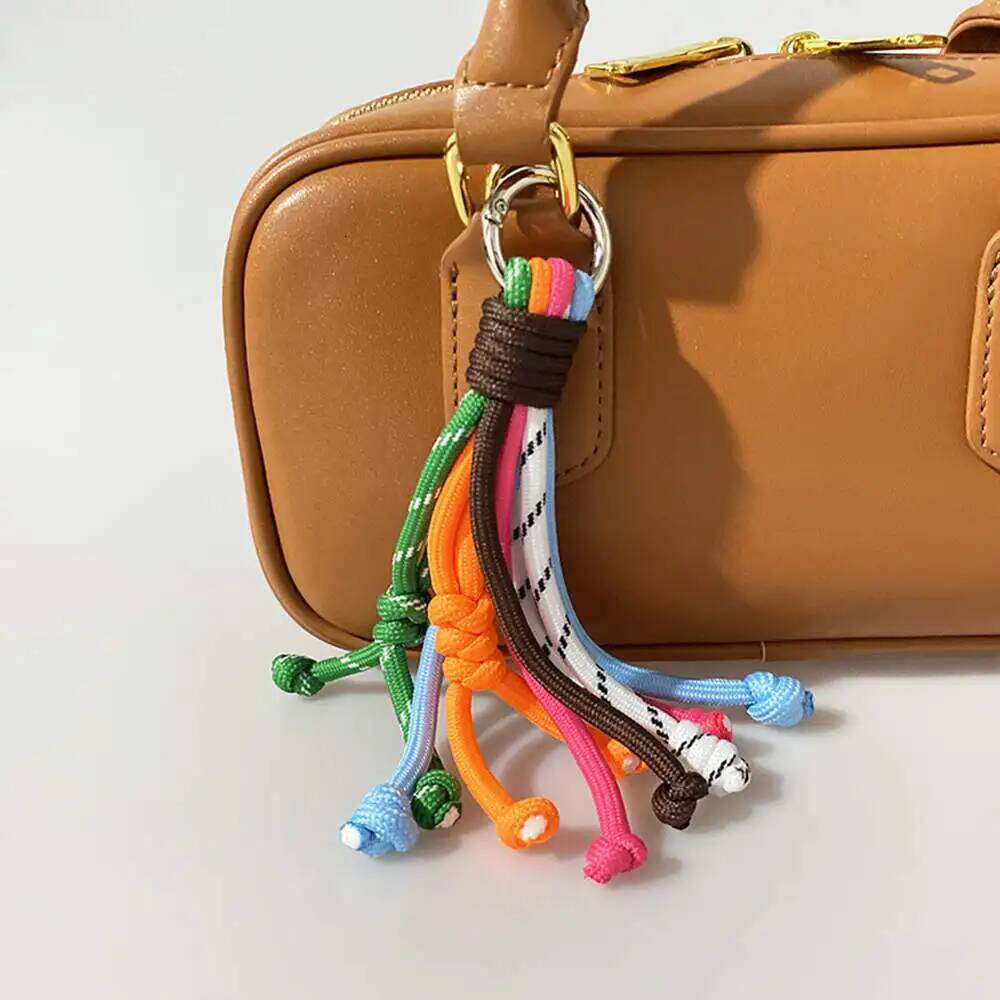 Korean Rainbow Braided Rope Keychain Fashion Bag Accessories Tassel Anti-theft Key Chain Colorful Pendant Gift Keyring XJ260106