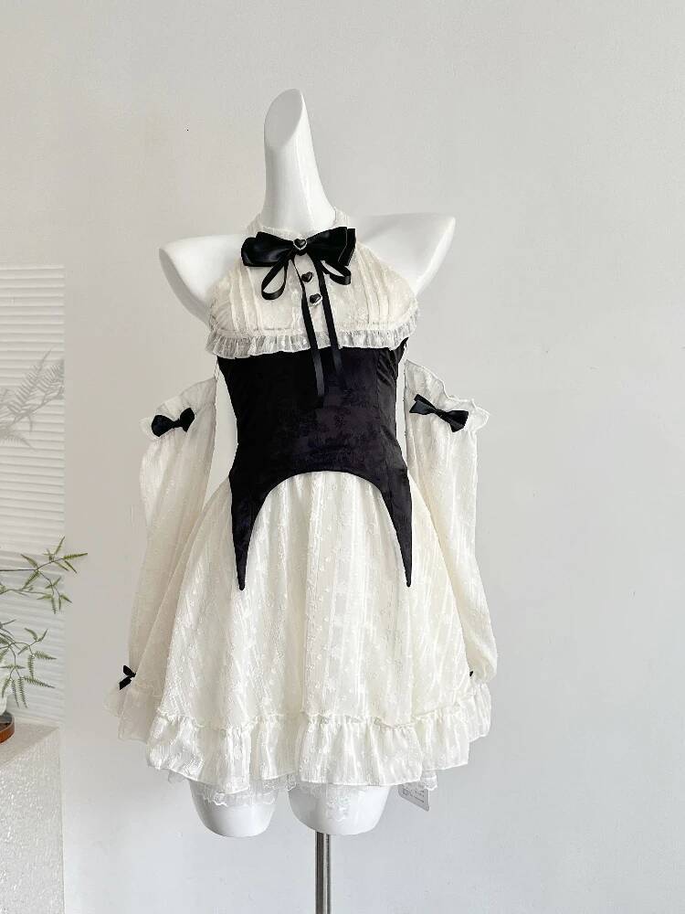 Bestseller French Elegant Sweet Patchwork Slim Dress Women New Hang Neck Design Fashion Fairy Dresses Harajuku Kawaii Vintage Clothing 2025 ddmytues